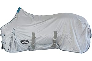 ‎MARENGOS Marengos - Fliegendecke Protect mit Bauchlatz & Schweiflatz | robuste & feinmaschige Pferdedecke zum Schutz vor Insekten | doppelter Frontverschluss | Outdoor-Pferdedecke in Silbergrau | 125cm