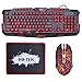 Produktbild Gaming Tastatur und Maus Set, MFTEK USB Verdrahtete LED Beleuchtet 3 Farben Blau/Rot/Lila QWERTZ Tastatur(Deutsches Layout) mit 7 Tasten Hinterleuchtet Gaming Maus Adjustable DPI und Mauspad, Schwarz