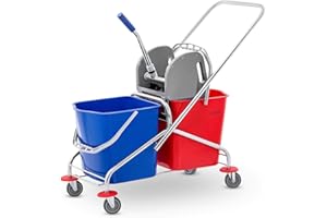 Ulsonix Secchio Lavapavimenti Professionale Con Strizzatore Secchio per Pavimento UNICLEAN 3 (2 Secchi, 48 L, Acciaio Cromato, Blu, Rosso)