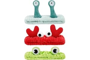 Weenwill Face Wash Headband,3 Pcs Snail,Frog,Crab Designs Women Cartoon Cute Coral Spa Hair Bands Makeup Headbands Creative Hair Accessories for Washing Face Shower Sports