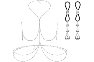 Longita Body Chains Neck Nipple Waist Chain Largos Joyería Bikini Falso Piercing Pezon para Mujeres Anillo para Pezones sin Perforación con Collares Ajustables