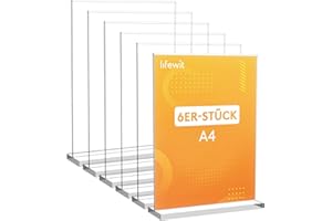 Lifewit 6 Pack A4 Acryl Schilderhalter, transparenter vertikaler doppelseitiger Ständer, Tischschildhalter, Flyer Display für Empfang, Büro, Geschäft, Restaurant, Hotel