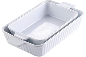 MALACASA, Serie BAKE.BAKE, Set da 2 Teglie da Forno in Porcellana (12"/ 13,3"), Teglie Rettangolari con Manici in Ceramica Ideali per Lasagne/Torta/Casseruola/Tapas, Bianco