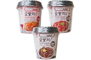 TLT FOODS - PACK de 3 x YOPOKKI Topokki (Tteokbokki/Pastel de arroz) instantáneo - Dulce y picante, Jjajang, Picante (halal)