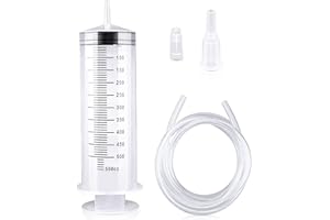 YSIMPLE 150/250/350/550 ml Large Capacity Syringe, Reusable Liquid Plastic Syringe with Tube for Liquids, Oil or Glue Applicator, Pet Feeding, Plant irrigation Labor&Science Use (550ml)