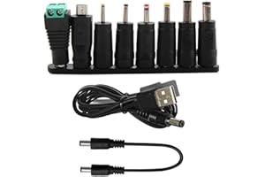 VISSQH Cavo di Alimentazione da USB a DC,8 in 1 Adattatore di Alimentazione DC 5.5x2.1 mm Femmina a Maschio Jack Connettore,Barrel Tips DC per laptop,altoparlanti,power bank,router,ecc