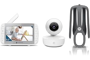 Motorola Nursery VM55 - Aparat Babyphone - Noktowizor - 5-calowy ekran LCD - bezprzewodowy - monitorowanie temperatury - dwukierunkowy system komunikacji 720p biały