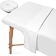 Saloniture 3-Piece Microfiber Massage Table Sheet Set - Premium Facial Bed Cover - Includes Flat and Fitted Sheets with Face Cradle Cover - White