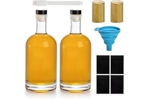 Hacaroa 2 Pack Heavy Base Glass Liquor Bottles, 25 Oz (750ml) Nordic Vodka Bottles with T-Top Cap for Homebrewing, Whiskey, Sauces, Syrups