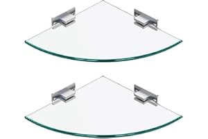 MOGFCT Lot de 2 étagères murales en Verre trempé de 8 mm d'épaisseur pour Salle de Bain avec Support en Aluminium, Support pour shampooing, Organiseur de shampooing
