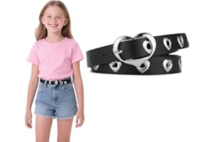AffeGifts Cinturón Niña Edad 8-14 Años,Cinturón de Niña, con Lindos Botones Metálicos en Forma de Corazón y Agujeros Ajustables en Forma de Corazón, Adecuado Para Vestidos Infantiles, Pantalones