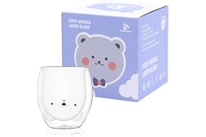 SHENDONG Słodki Miś Słodkie Kubki Miś Filiżanka do herbaty Kubki do espresso z podwójną ścianką z izolacją szklaną Szklany kubek na mleko 250 ml Prezent na osobiste urodziny Walentynki i Biuro Kubki Miś