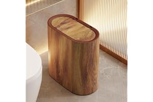 GÉNÉRIQUE Papelera de baño | Cubo de basura pequeño con tapas | plástico mármol y madera | Papelera de desechos moderna para el hogar, interior y