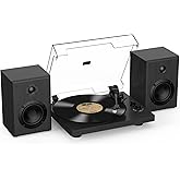 Turntable with Adjustable Counterweight, Bluetooth Input/Output, 33/45 RPM, Plays 7/10/12 Inch Vinyl Records, Hi-Fi Sound for