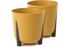 TULMERO Macetero mate, macetero de plástico, maceta decorativa para plantas grandes y pequeñas, juego de 2 macetas, macetero para hierbas, (2 unidades), mostaza, diámetro de 34 cm