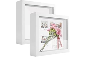 Touyinger 2 Stück 3D Bilderrahmen zum Befüllen, 14 x 14cm Bilderrahmen Tief für Objekte 3d Rahmen Objektrahmen für Memorabilia, Auszeichnungen, Hochzeit und Tickets