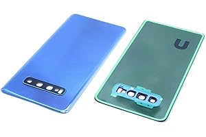 handywest Kompatibel für Samsung Galaxy S10 Plus SM-G975F Akkudeckel Backcover Hosing Cover Ersatz Akkufachdeckel mit Kameraglas Camera Glaß Glas mit Klebefolie Streifen Adhesive Kleber Blau