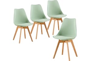 buybyroom Modern Dining Chairs Set of 4 with Wooden Legs and Soft Cushion for Living Room, Garden, Kitchen, Bedroom, Outdoor and Office, Ice Cream Green