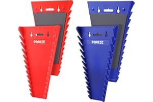 PINOZE 4-Piece Magnetic Wrench Organizer, 48-Slot Wrench Rack Tool Trays, Durable ABS Spanner Holder for Tool Box Drawer Chest, SAE (1/4" to 1-1/16") & Metric (6 to 24mm), Red/Blue