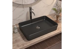DEER VALLEY Lavabo Baño DeerValley DV-1V0010 Ally - Lavabo Rectangular en Cerámica Negra Mate, 505 x 340 mm