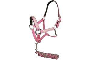 Bow & Arrow Equestrian Horse Headcollar - Durable Halter Headcollars for Horses | Soft Nylon Padding - Adjustable Buckle Fitting with Strong Clips - Pink