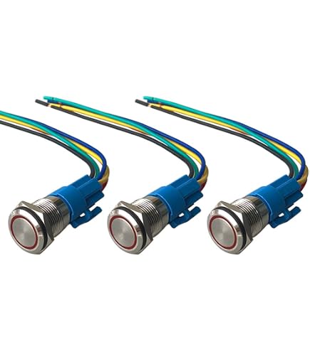 QitinDasen 3Pcs Premium 12V / 24V 3A Interruttore a Pulsante Autobloccante, 12mm Interruttore a Pulsante in Metallo con LED Blu, Interruttore Avviamento Auto in Acciaio Inossidabile impermeabile