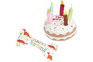 Ziyonix Pastel de Cumpleaños para Mascotas, Hueso de Perro de Peluche Juguete, Pastel de Cumpleaños de Felpa Juguetes Chirriantes para Perros Pequeños y Medianos (2 Piezas)