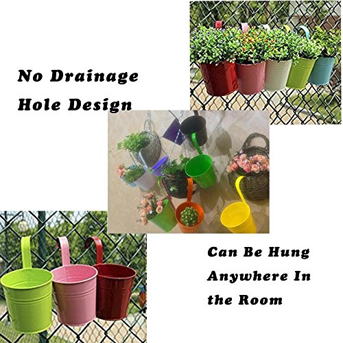 Dproptel 10 Stücken Blumentöpfe (mit Haken) Pflanztop verschiedene Farben metall hängend Hängetöpfe für Balkon Fenster Garten - 2