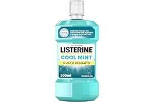 LISTERINE Cool Mint, Collutorio 0% alcol al gusto Menta a base di Oli Essenziali Antibatterici di Menta, Timo, Betulla, Collutorio Listerine senza alcool per un'igiene orale completa, 500 ml