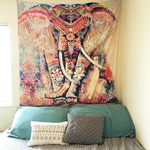 Hailicare Psychedelic Elefant Blumenmuster Tapisserie Hippie Mandala Gypsy Bohemian Traditionelle indische Wandbehang Tabelle Vorhang Wand Decor Tisch Couch Bezug Picknick Decke Beach Überwurf, E02, 150x130cm - 2