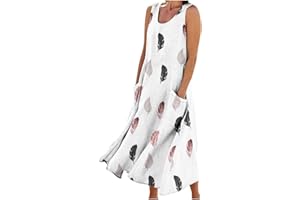 AMhomely Fancy Dress for Women UK Party Elegant Casual Solid Color Sleeveless Cotton Linen Long Dress Ladies Trendy Tunic Dresses Activewear Dresses for Vacation Cocktail Formal Work Wedding