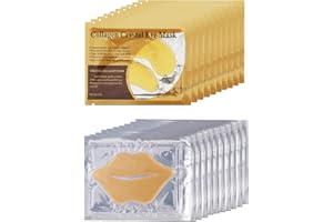 ARTION 10 Pairs Collagen Eye Mask and 10 Pcs Collagen Lip Mask, Anti Aging Eye and Lip Mask, Collagen Crystal Mask Set (Gold)