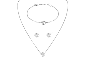 JewelryWe - Set Collana Orecchini Bracciale da Donna con Pendente Croce/Albero della Vita/Serratura Regalo per Donna