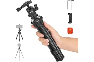 NEEWER TP09 minikamerastativ i kolfiber, kompatibelt med iPhone, 20" lätt och kompakt bordsstativ för resor med kulhuvud, mobilhållare och fjärrkontroll för kamera, videokamera och webbkamera