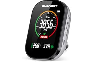 Medidor de CO2, DURFICST Medidor de CO2 en Aire, un Medidor de CO2 Ndir Portátil Que Muestra la Temperatura y la Humedad Ambiente y Puede Ajustar el Brillo de la Pantalla