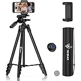 Lightweight Tripod 55-Inch/135cm, Travel/Video/Phone/Camera Tripod Stand with Bluetooth Remote, Phone Clip, Carry Bag for Tra