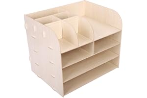 HAOZAIKEJI Schreibtisch Organizer Holz Ablagesystem Tisch Dokumentenablage Notizbücher A4 Format Fächer Schreibtischablage Hefte Organisation Hausaufgabenhefte Büroorganisation Briefe Schreibtischzubehör Büro