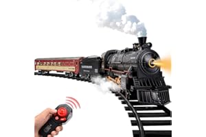 FIYCATPSA Remote Control Train Set,Cargo Cars & Tracks,Train Set Toys for Kids with Smoke Light & Sounds,Electric Railway Play trains with Steam Locomotive Engine,Rechargeable Battery Operated，Gift for Kids