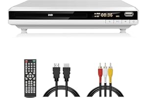JOVELL Lecteur DVD HD, Lecteurs DVD Multi-Régions Gratuits pour TV, Blanc Lecteur DVD CD pour Système Stéréo Domestique avec Entrée USB, Sortie HDMI, Sortie RCA, PAL NTSC Intégré, Mise à l'échelle 1080P