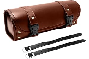 Shkalacar Sac de Selle de Moto,Sac à Outils de Moto, Sacoche de Fourche de Moto Universelle en Cuir PU avec Sangles Réglables, Sac de Rangement de Guidon, Sac de Rangement D'outils en Cuir