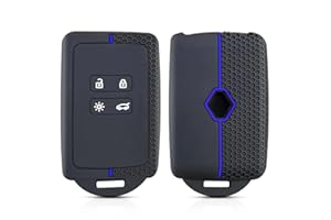 GÉNÉRIQUE Coque de clé de Voiture Compatible avec Renault Smart Key Clio Megane Koleos Kadjar Kangoo Twingo Talisman Captur Espace Dacia Duster Arkana - en Silicone - 4 Boutons (Ligne Bleu)