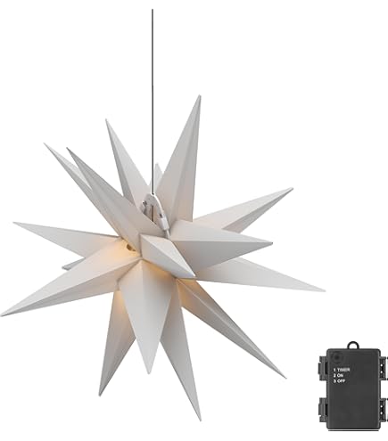 Lichtster 3D wit PVC LED kerstster om op te hangen verlicht in incl. 15