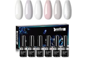 BEAUTILUX BEAUTIFUL LUXURIOUS Beautilux Vernis Semi Permanent Blanc, 6 Couleurs 10ml Blanc Laiteux Vernis Semi-permanent, Vernis à Ongles Gel UV Gel Soak Off Manucure Nail Art Kit (Série Blanc)