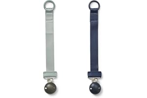 Elodie Details Pack de 2 Attache-Tétine en Tissu et Clip en Bois, pour Bébé Garçon et Fille, Anneau Universel en Silicone, S'adapte à Toutes les Sucettes - Juniper Blue/Hazy Jade, Bleu