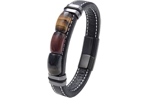 GUSXPPD Bracelet En Cuir œIl De Tigre Pour Homme, Bracelet En Cuir œIl De Tigre Tressé Multicouche, Bracelet En Cuir œIl De Tigre Tressé, Cadeau Bracelet En Cuir œIl De Tigre