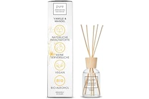 PURE ROOM EDITION 100ml Raumduft Vanille & Mandel: natürliche Inhaltsstoffe, vegan & tierversuchsfrei, Bio-Alkohol, Diffuser mit Stäbchen hergestellt in Italien
