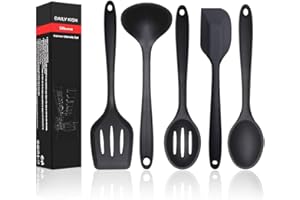 DAILY KISN Silikonowy zestaw przyborów kuchennych, 5 sztuk Odporne na ciepło nieprzywierające narzędzia kuchenne - Elastyczna silikonowa łopatka/Turner/Łyżka do serwowania/Chochla/Łyżka cedzakowa