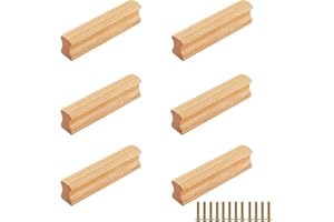GOIEHIR Poigné, 6 Pièces Poignée de Meuble en Bois, Espacement Des Trous 64 mm, Poignée Bois avec Vis, Poignée Tiroir Bois pour Armoire, Commode, Tiroir