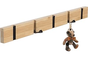 ANVODE Wooden Coat Hook Rack Foldable Wall Coat Rack with 5 Movable Hooks for Jackets, Hats and Handbags (42 cm)