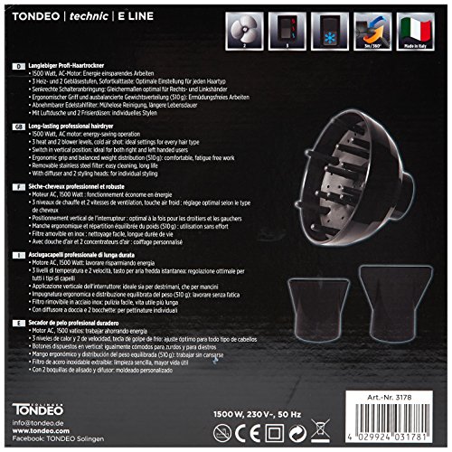 Tondeo E-Line 1500 Profi-Haartrockner, schwarz - 5